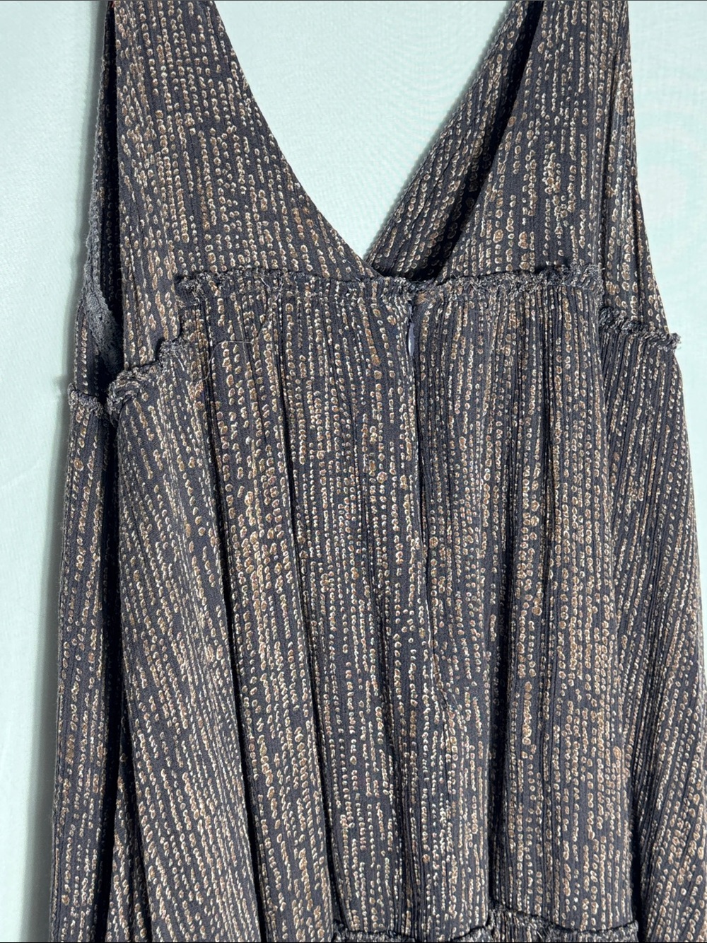 By Together Brown Shimmer Metallic Plissé Mini Babydoll Dress - Size L - Picture 7 of 9